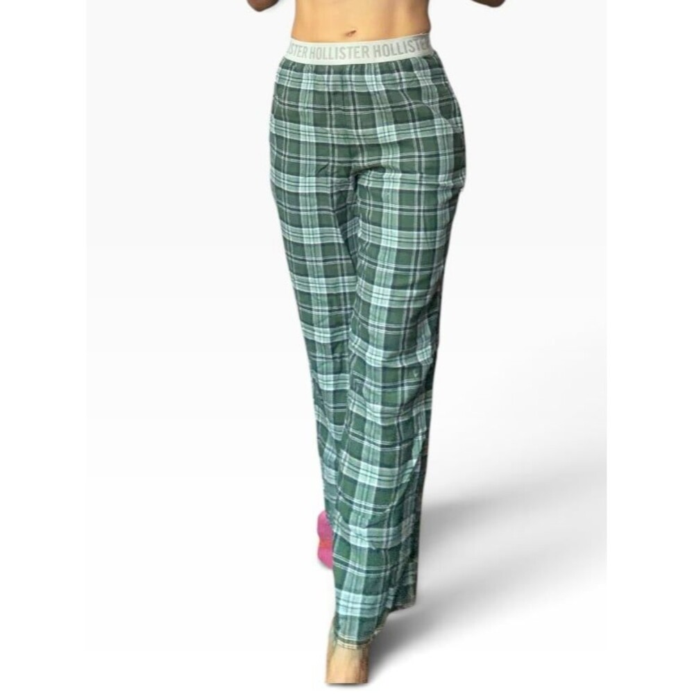 Hollister pajama sleep pants green plaid xs